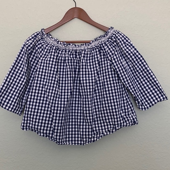 Madewell Gingham Cold Shoulder Navy and White - XS - Picture 2 of 10